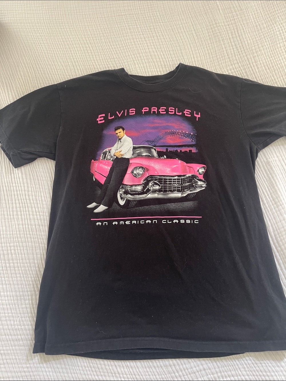 Elvis Presley Black Tee with Pink Car Elvis Graphic